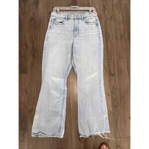 American Eagle Jeans Womens 8 Reg Blue  Baggy Boot Cut Leg Ripped Denim